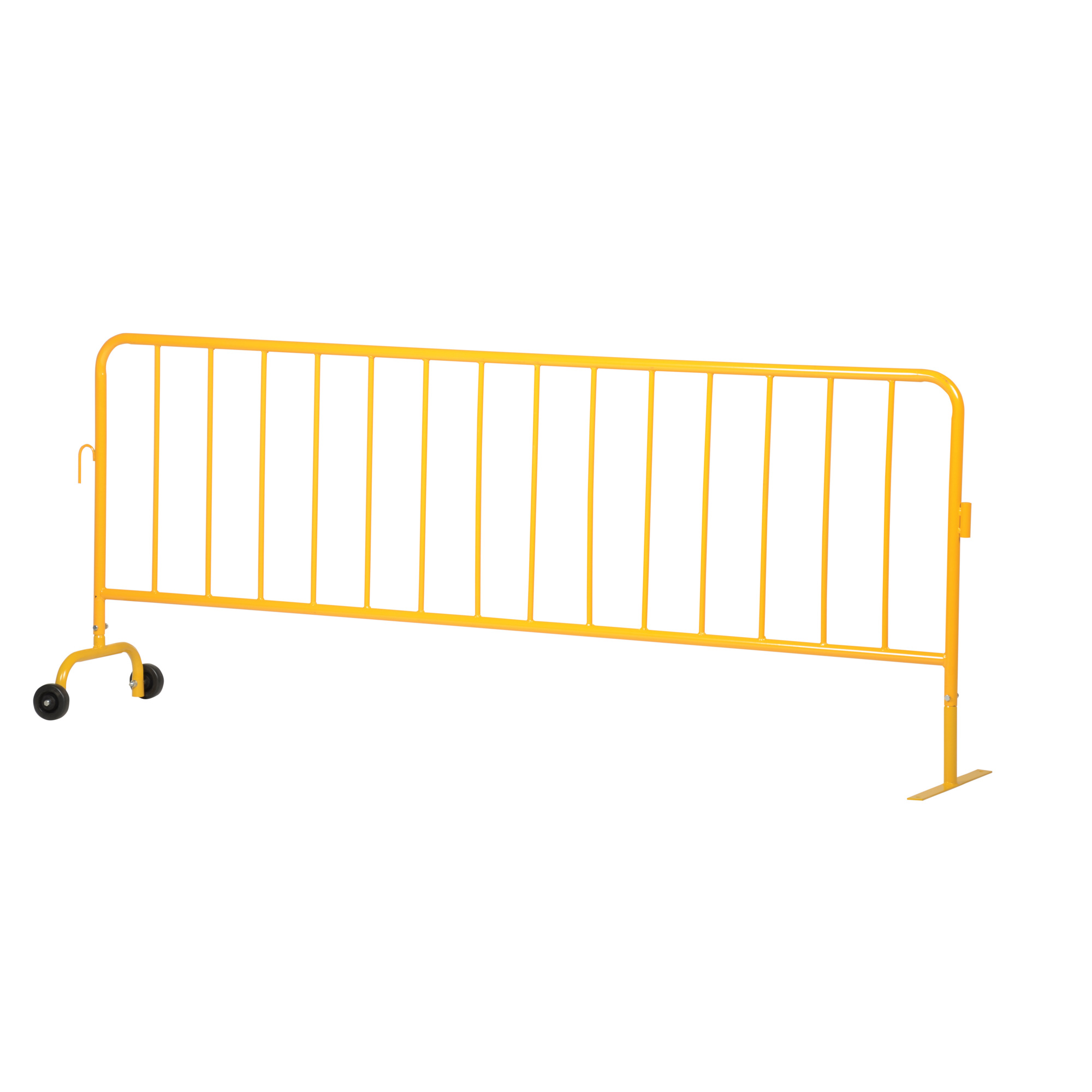 Vestil Steel Heavy Duty Crowd Control Interlocking Barrier with Feet (1) Wheeled (1) Flat 101-3/4 In. Length Yellow